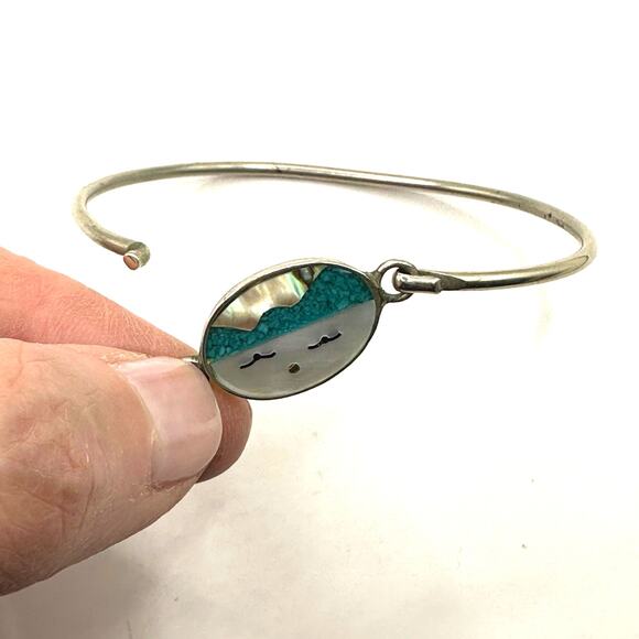 Alpaca Bracelet hooked Silver tone Beach Cloud Face Vintage Mother of Pearl - Picture 11 of 11